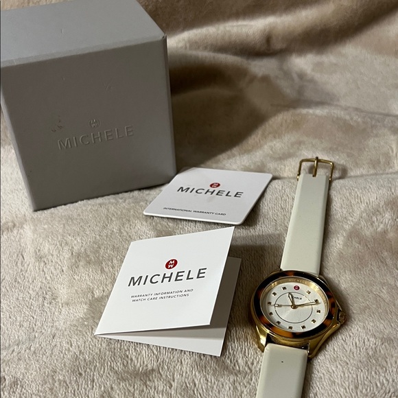 Michele Gold and Cream Watch with White Dial - Picture 3 of 3